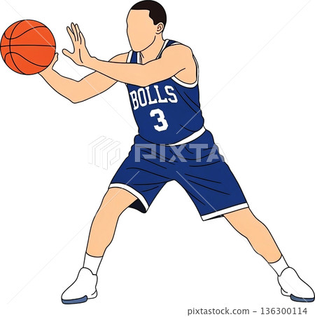 Athletic Male Basketball Player Reaching Out for Steal with Fingertips Pushing the Ball Away Vector Illustration on White Background, Defensive Sport Action Concept 136300114