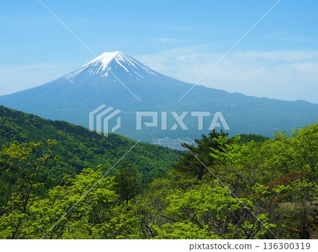 從本沙丸看到的白雪皚皚的富士山 136300319