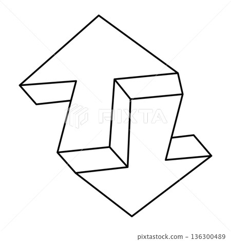 Impossible shape. Line design. Figure isolated on a white background. Vector illustration. Optical illusion object. Op art. Impossible shape. Line design. Figure isolated on a white background. Vector illustration. Optical illusion object. Op art. 136300489