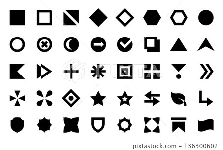 Bullet points. Geometric shapes and direction symbols for list. Square, circle and triangle, diamond, hexagon. Menu option, headline highlight graphics. Modern bullet point vector isolated set Bullet points. Geometric shapes and direction symbols for list. Square, circle and triangle, diamond, hexagon. Menu option, headline highlight graphics. Modern bullet point vector isolated set 136300602
