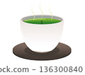 Illustration of warm Japanese tea with tea leaves 136300840