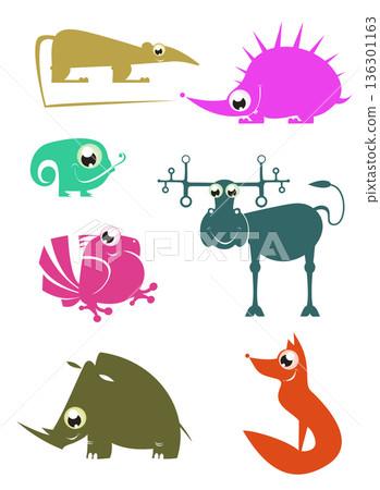 Cartoon funny animals set for design Cartoon funny animals set for design 136301163
