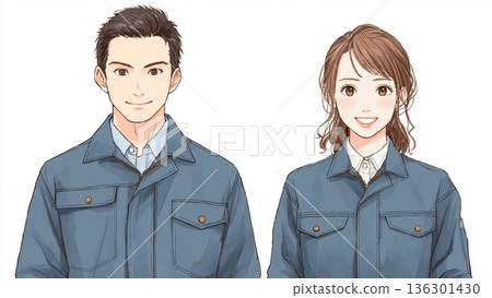 身著工作服的年輕男女員工 136301430