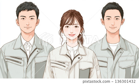 身著工作服的年輕男女員工 136301432