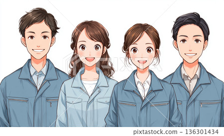 身著工作服的年輕男女員工 136301434