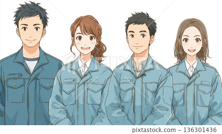 身著工作服的年輕男女員工 136301436