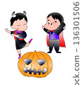 Boy and girl dressed up for Halloween 136301506