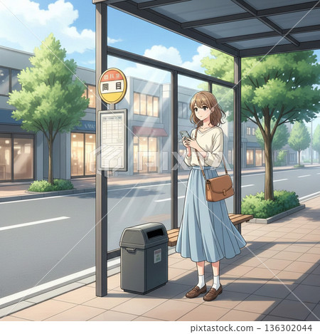 A woman waiting for a bus 136302044