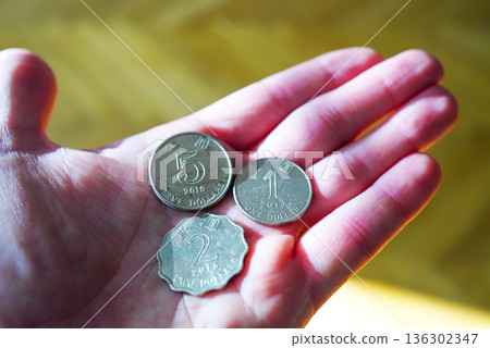 Coins of the Hong Kong dollar on hand. Hong Kong Money cash background. Hong Kong Money coins Coins of the Hong Kong dollar on hand. Hong Kong Money cash background. Hong Kong Money coins 136302347