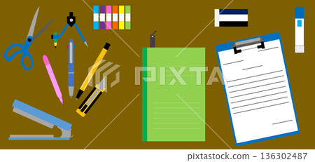 Graphic illustrations on a desk 136302487