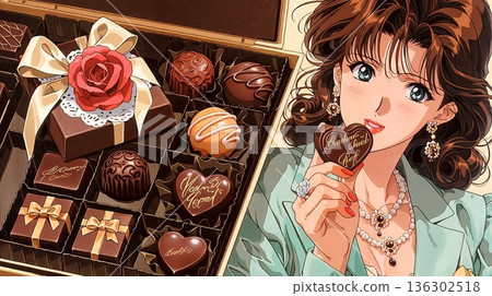 Showa Retro Girl and Chocolate 136302518