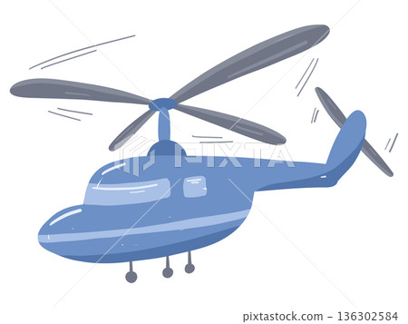 Blue helicopter in playful childlike hand drawn style for kids transport Blue helicopter in playful childlike hand drawn style for kids transport 136302584