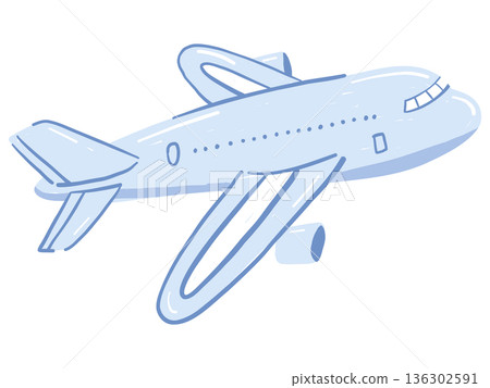 Passenger airplane in soft childlike hand drawn style for kids travel theme 136302591