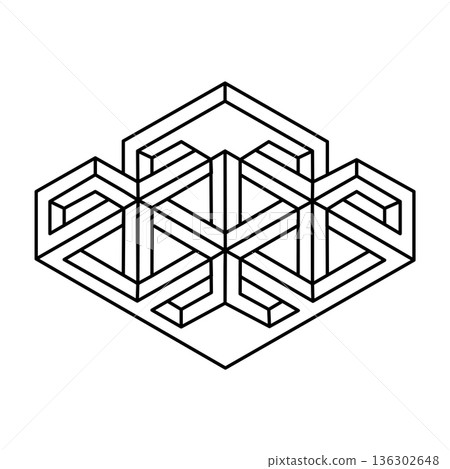 Optical illusion, unreal geometric object vector. Impossible figure. Sacred geometry shape.  136302648