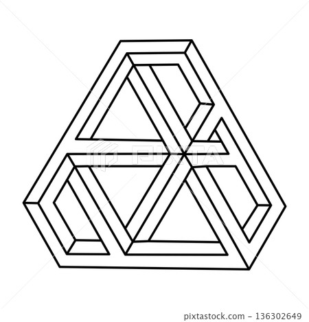Impossible figure. Geometric object. Optical illusion shape. Op art.  136302649