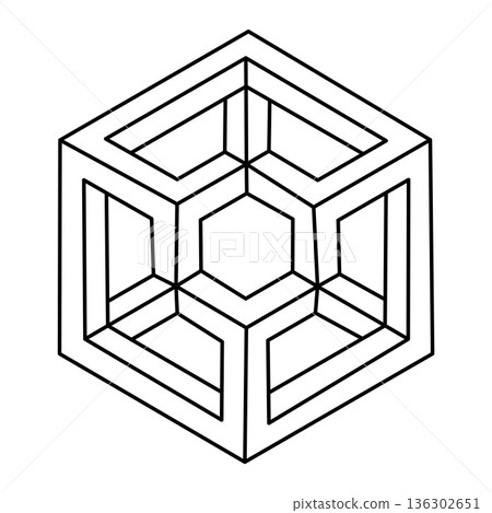 Impossible geometric figure. Optical illusion cube. Isometric object. Vector outline graphic design.  136302651