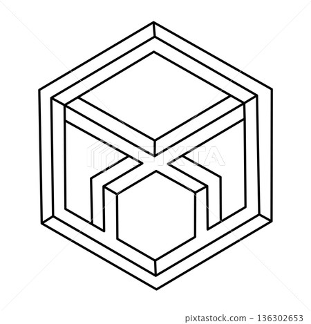 Optical illusion shape, geometric figure, impossible hexagon. Optical art object. Sacred geometry. Optical illusion shape, geometric figure, impossible hexagon. Optical art object. Sacred geometry. 136302653