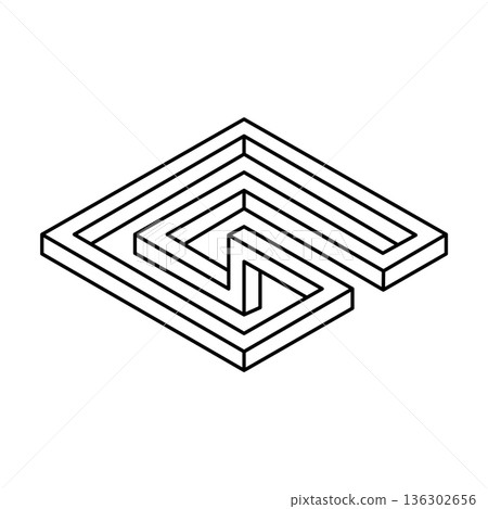 Optical illusion, unreal geometric object vector. Impossible figure. Sacred geometry shape. Line art. Optical illusion, unreal geometric object vector. Impossible figure. Sacred geometry shape. Line art. 136302656