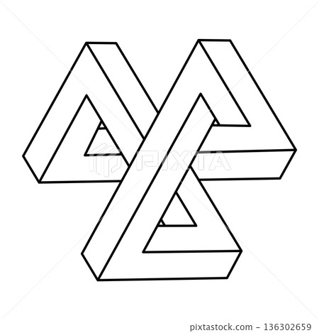 Impossible optical illusion shape. Optical art object. Impossible figures. Sacred geometry. Impossible optical illusion shape. Optical art object. Impossible figures. Sacred geometry. 136302659