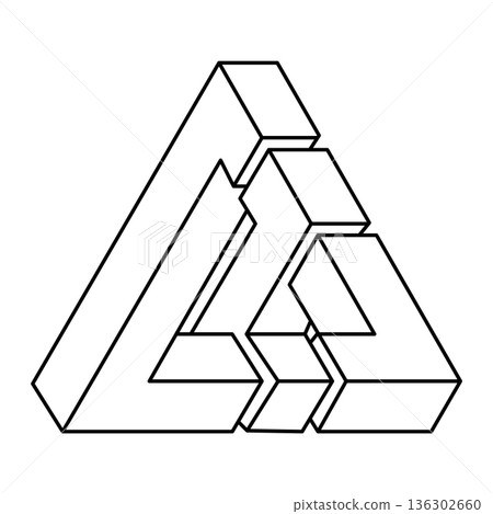 Optical illusion shapes, triangle, geometric element, vector illustration. Impossible object. Sacred geometry figure. Line art.  136302660
