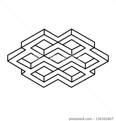 Abstract geometric object. Sacred geometry figure. Line drawing logo design. Optical illusion shape. Impossible object. Vector illustration, clip art.  136302667