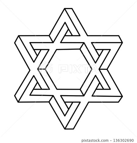 Impossible shape logo design, optical illusion object. Op art figure. Sacred geometry. Line art. Impossible shape logo design, optical illusion object. Op art figure. Sacred geometry. Line art. 136302690