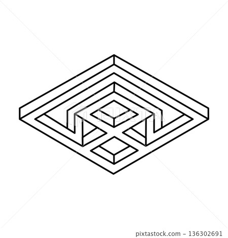 Geometric cube. Abstract design element. Black outline 3D vector object. Impossible shape. Sacred geometry. Optical illusion figure.  136302691