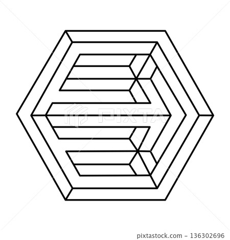 Impossible sign outline. Linear infinite shape. Impossible geometric figure. Optical illusion object. Vector illustration. Sacred geometry.  136302696