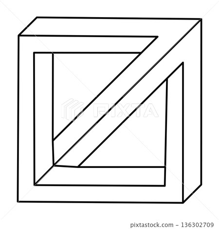 Impossible cube. Line design shape. Impossible object. Optical illusion figure. Op art. Impossible cube. Line design shape. Impossible object. Optical illusion figure. Op art. 136302709