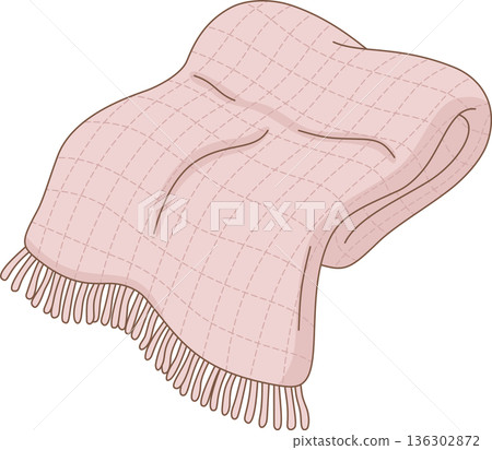 Hand Drawn Minimalist Illustration of a Soft Pink Checkered Throw Blanket with Tassels for Cozy Home Decor and Lifestyle Design Hand Drawn Minimalist Illustration of a Soft Pink Checkered Throw Blanket with Tassels for Cozy Home Decor and Lifestyle Design 136302872