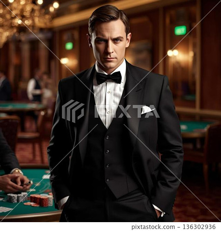 賭場裡一位身著正裝的男士 賭場裡一位身著正裝的男士 136302936