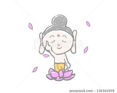 Colorful Buddha statue and falling petals at the Flower Festival 136302959
