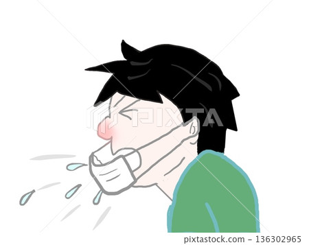 Profile of a man wearing a mask coughing 136302965