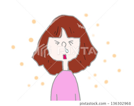 一位女士因花粉過敏而流鼻涕的臉 一位女士因花粉過敏而流鼻涕的臉 136302968