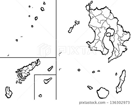 鹿兒島縣地圖 - 市町劃分插圖（毛筆觸）簡易版 136302973