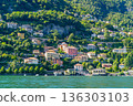 Greenery houses building architecture on lake Como Italy city on water 136303103