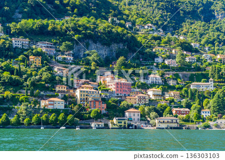 Greenery houses building architecture on lake Como Italy city on water Greenery houses building architecture on lake Como Italy city on water 136303103