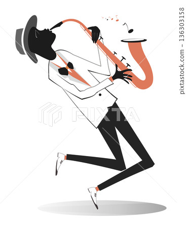Afro-American saxophonist illustration. Afro-American saxophonist is playing music with great inspiration isolated on white Afro-American saxophonist illustration. Afro-American saxophonist is playing music with great inspiration isolated on white 136303158