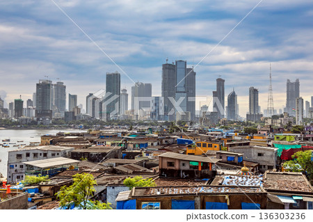 Urban slum and modern Mumbai skyline. Urban slum and modern Mumbai skyline. 136303236