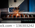 CNC Laser cutting of metal, modern industrial technology. 136303242