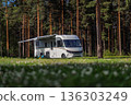 Family vacation travel RV, holiday trip in motorhome, Caravan car Vacation. Beautiful Nature Norway. 136303249