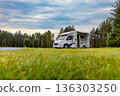 Family vacation travel RV, holiday trip in motorhome, Caravan car Vacation. Beautiful Nature Norway. 136303250