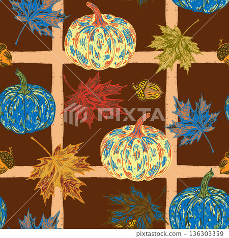 seamless pattern with pumpkins, pumpkins, autumn leaves seamless pattern with pumpkins, pumpkins, autumn leaves 136303359