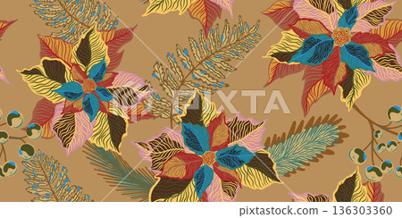 tropical pattern with leaves and berries tropical pattern with leaves and berries 136303360