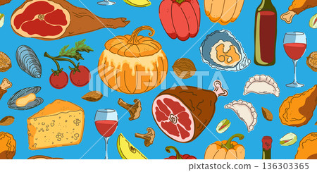 seamless pattern with fruits and vegetables seamless pattern with fruits and vegetables 136303365
