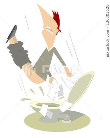Man with diarrhea (food poisoning) in the toilet illustration. San man with diarrhea flies under the toilet sink and using a lot of tissue illustration Man with diarrhea (food poisoning) in the toilet illustration. San man with diarrhea flies under the toilet sink and using a lot of tissue illustration 136303520