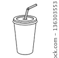 Paper Cup with Straw Line Art. Blank Soft Drink or Soda Cup Vector Illustration for Fast Food Mockup. 136303553
