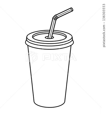 Paper Cup with Straw Line Art. Blank Soft Drink or Soda Cup Vector Illustration for Fast Food Mockup. Paper Cup with Straw Line Art. Blank Soft Drink or Soda Cup Vector Illustration for Fast Food Mockup. 136303553