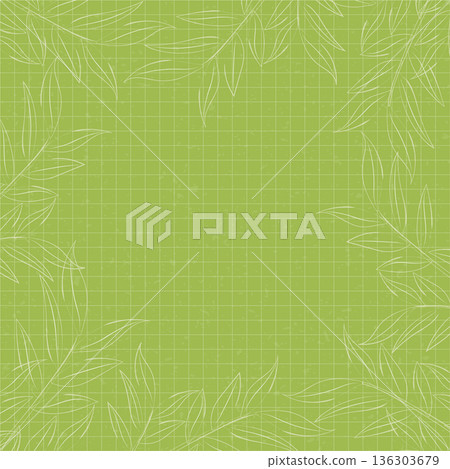 Green grid paper background with leaf line art border vector illustration. Green grid paper background with leaf line art border vector illustration. 136303679