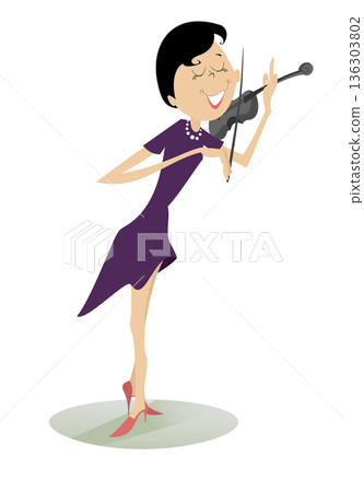 Violinist woman illustration. Violinist woman is playing music with inspiration isolated on white	 136303802